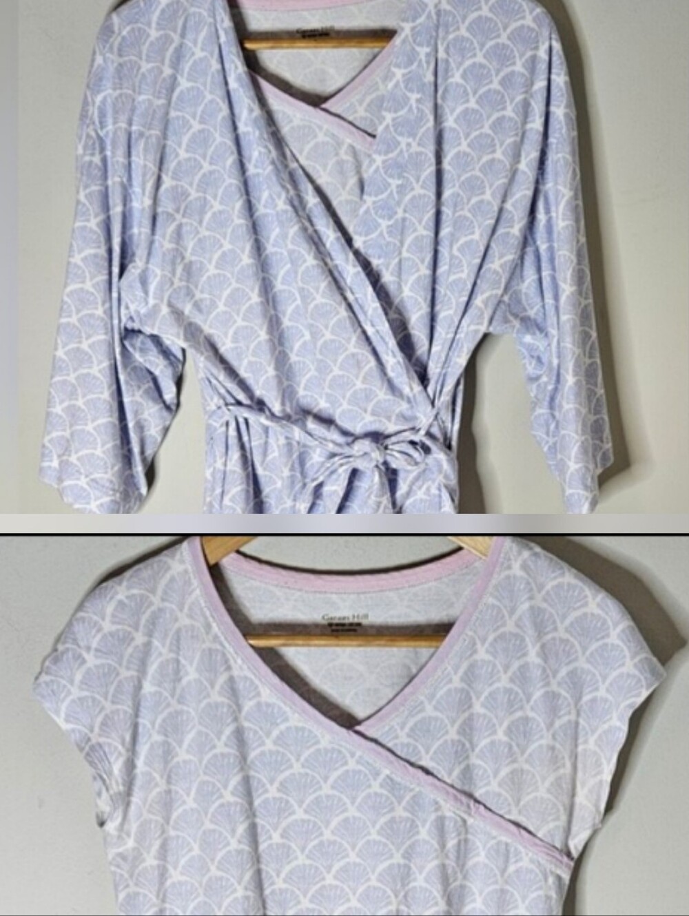 Garnet Hill Robe Nightgown Set Asian Wrap Style Lavender Organic Cotton XS